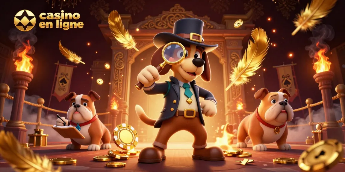 Jouer au casino en ligne avec un détective et son compagnon bulldog dans une scène d'aventure.