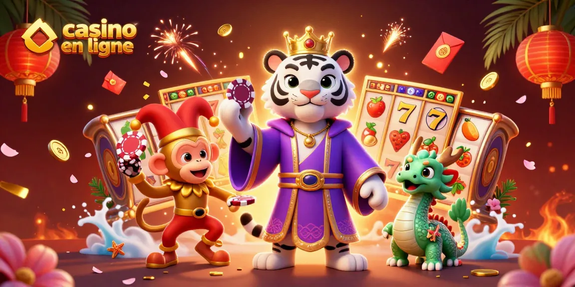 Gagnez au casino en ligne avec une scène colorée regroupant un tigre majestueux et un dragon.