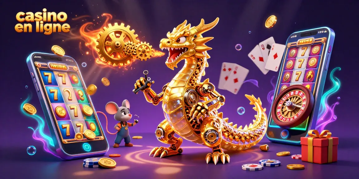 Explorez les jeux passionnants de casino en ligne avec un dragon mécanique et un ingénieur.