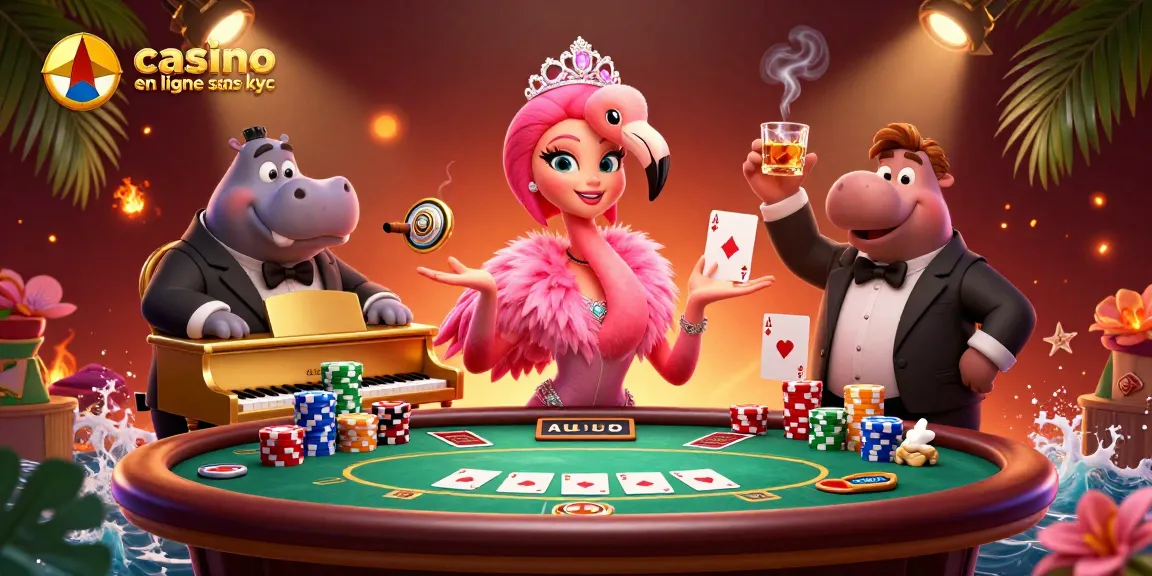 Casino en ligne sans KYC : Jouez de manière sécurisée et anonyme avec des éléments de poker animés.