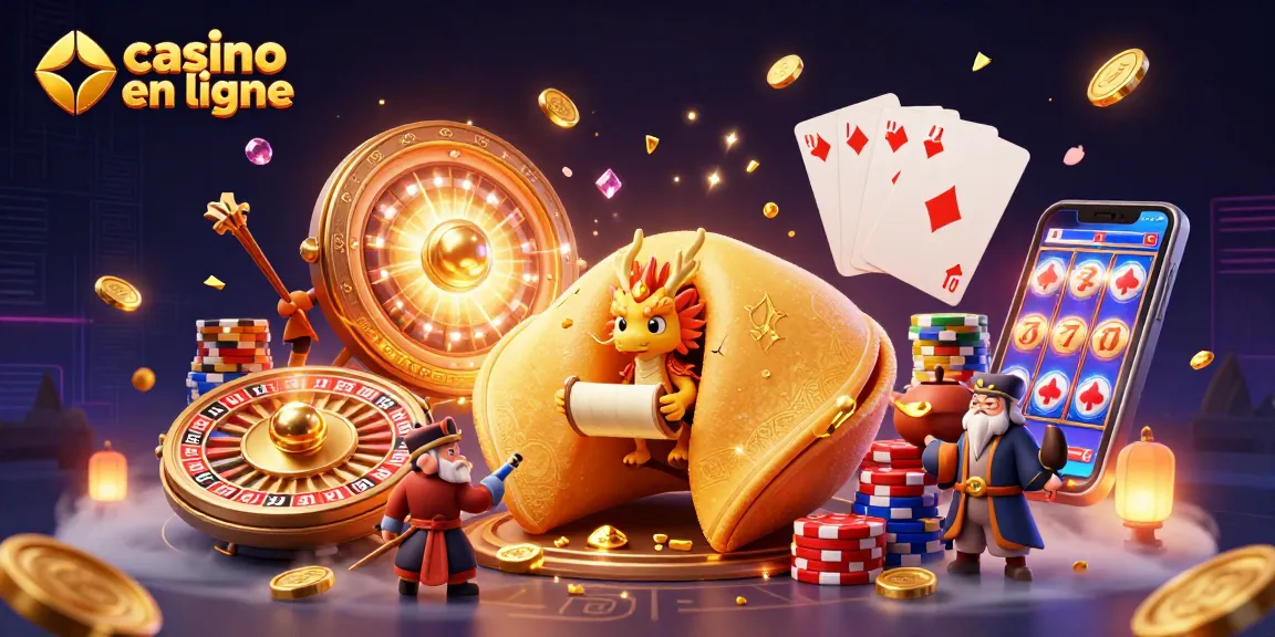 Illustration 3D colorée d'un casino en ligne avec des dragons et des jeux d'argent.