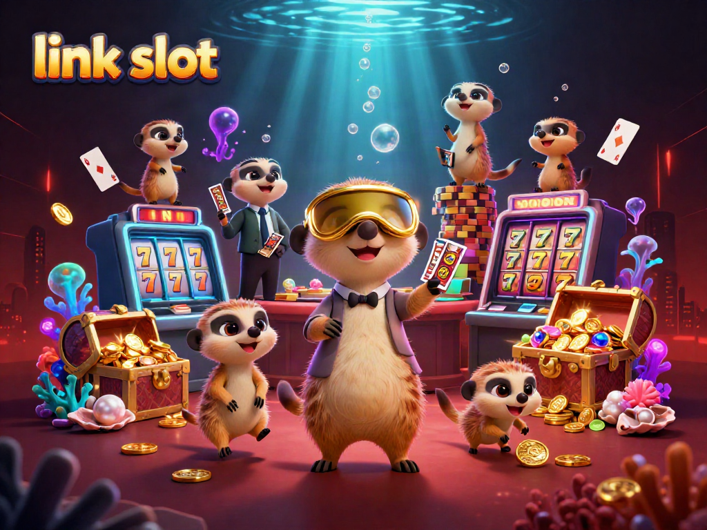 Gamenya yang beragam dan slot jackpot di link slot dengan koloni meerkat yang bekerja di kasino.