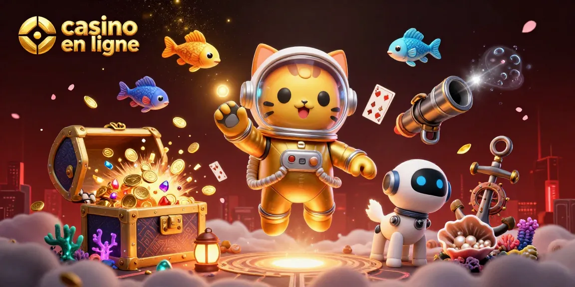 Plongez dans l'univers du casino en ligne avec un chat astronaute et son chien robot découvrant des trésors sous-marins.