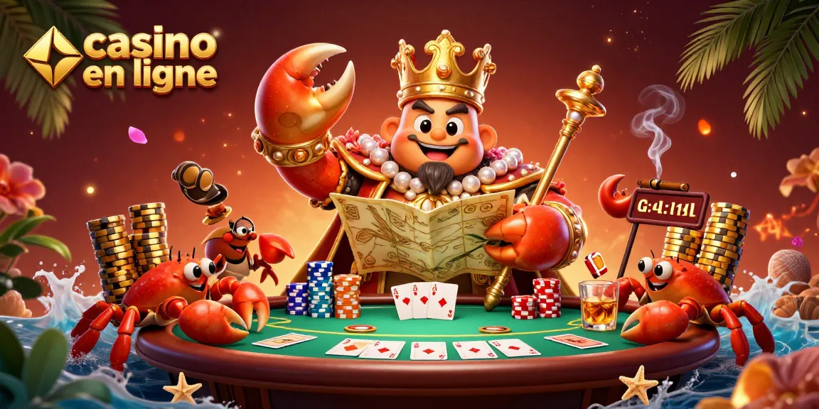 Le crab empereur doré guide les parieurs dans un casino en ligne dynamique avec des jetons colorés.