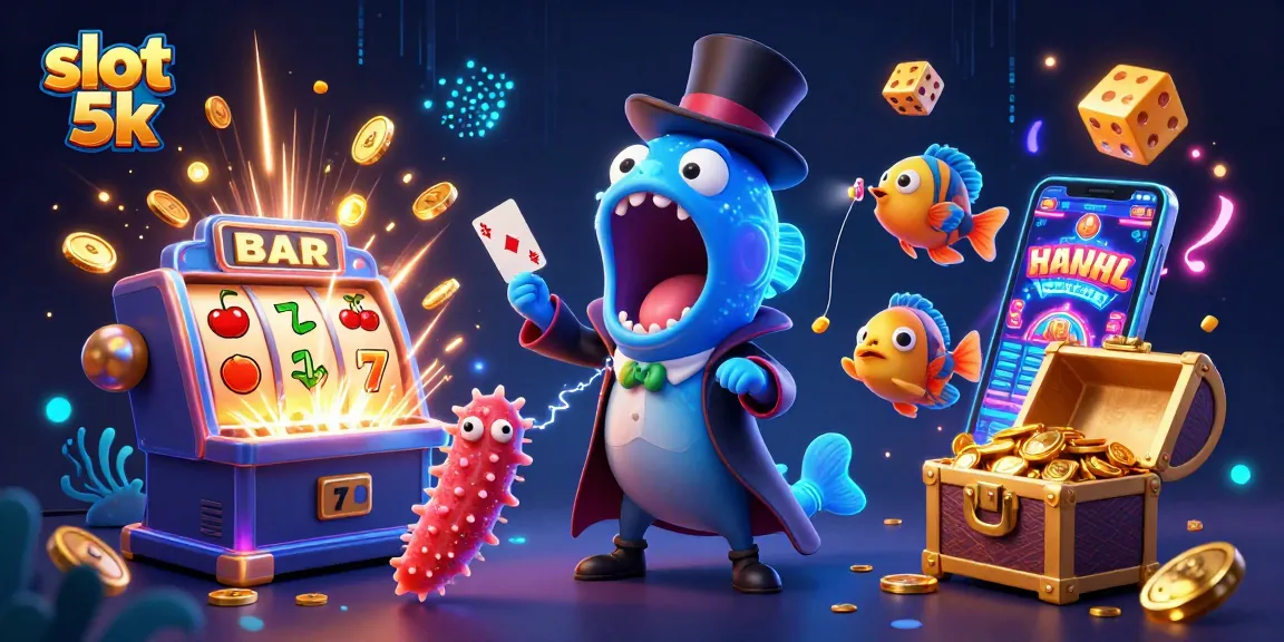 Spin the reels with slot 5k in this vibrant casino magic scene featuring a jackpot explosion.