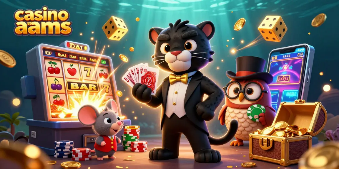 Gioca nei casinò non AAMS con una pantera elegante che distribuisce carte, circondata da simboli di jackpot e un'atmosfera festosa.