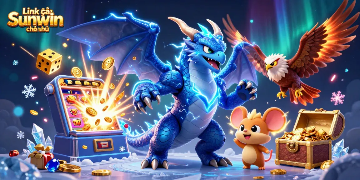 Engage with thrilling games at Link vào Sunwin chính thức, featuring a vibrant casino scene with dragons and jackpots.