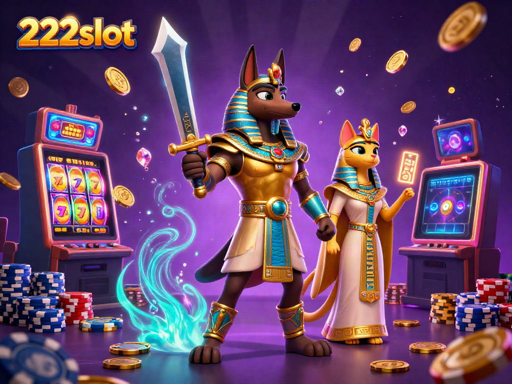 Menangkan jackpot dengan 222slot, Anubis dan Bastet beraksi di dunia kasino.