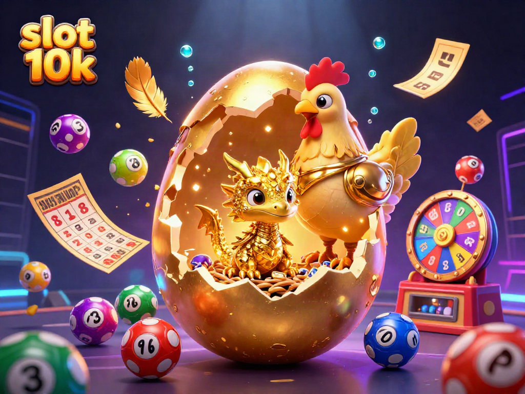 Experience the excitement of slot 10k with a golden dragon and poker chips in a dynamic casino scene.