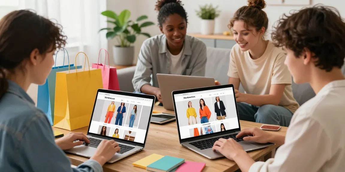 Young adults exploring fashion on shs-dome5.com in a cozy, stylish setting.