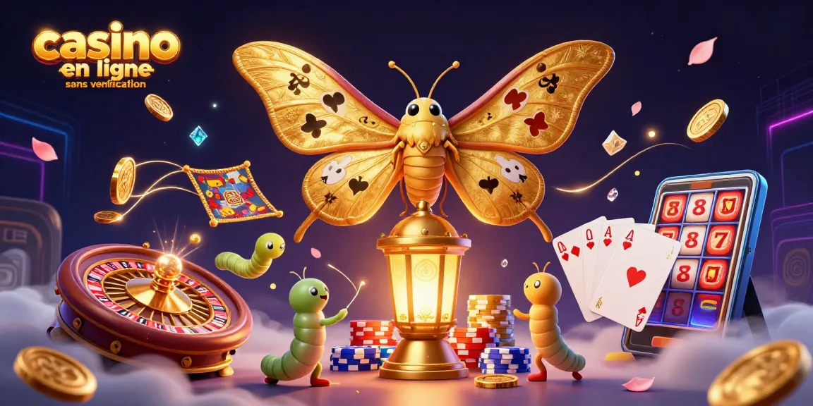 Jouer dans un casino en ligne sans vérification avec des motifs captivants d'un papillon et des jetons brillants.