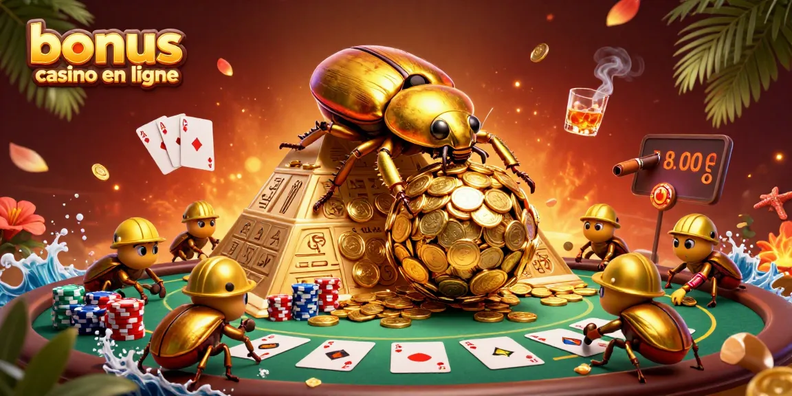 Découvrez les offres de bonus casino en ligne avec des illustrations dynamiques, symboles de casino et personnages captivants.