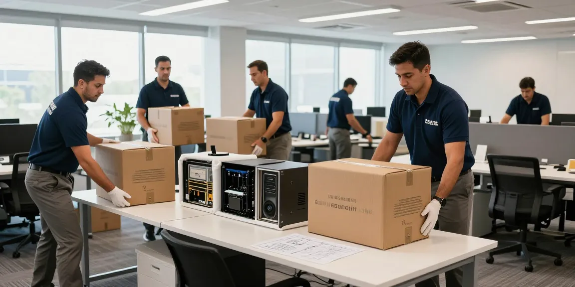 Expert florida commercial movers efficiently packing office equipment and furniture