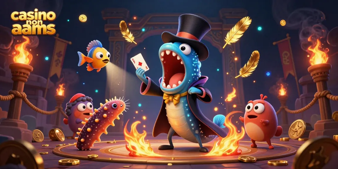 Scopri il mondo dei casino non AAMS con un'affascinante illustrazione in 3D di un'anguilla magica che esegue trucchi con carte.