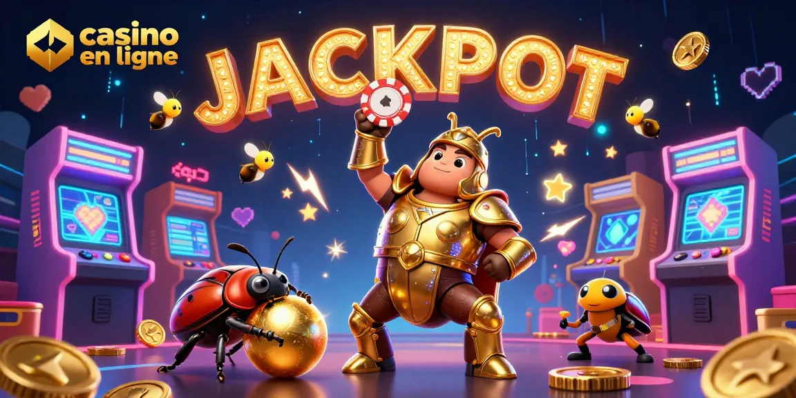 Le casino en ligne s'illumine avec des personnages de coccinelles gagnants entourés de machines de jeu animées.