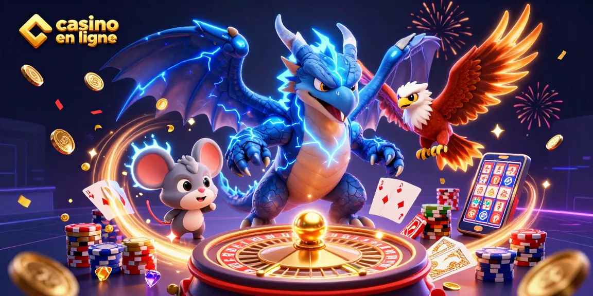 Casino en ligne : une illustration dynamique et colorée de jeux et de gains.