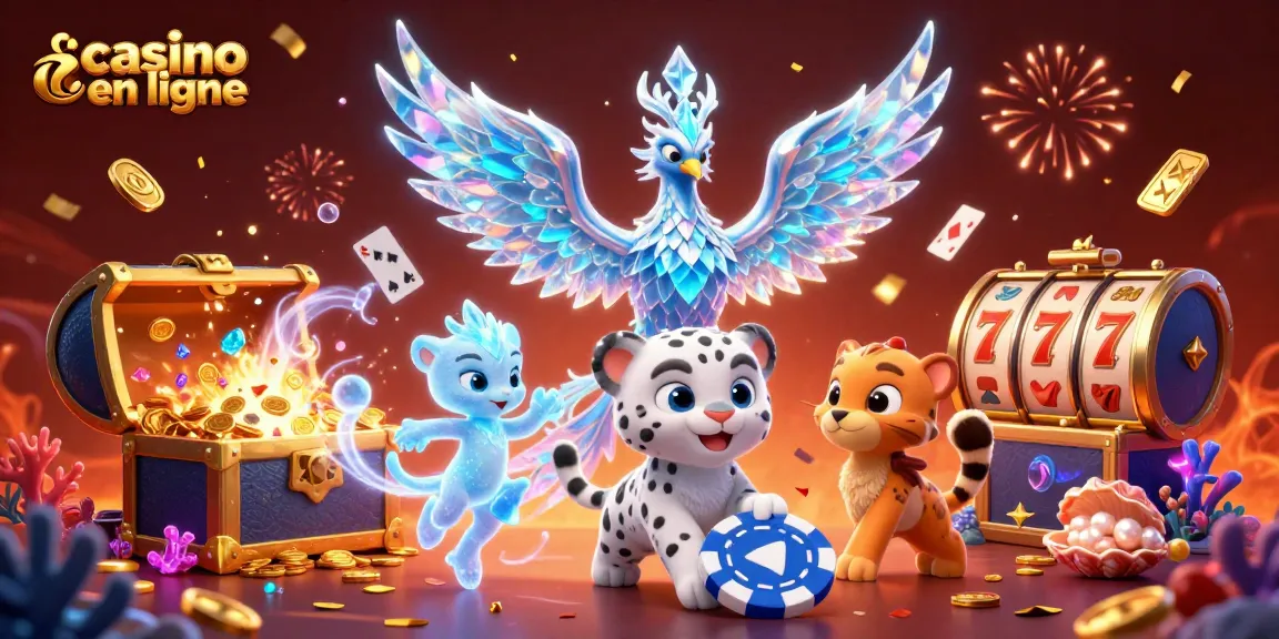 Plongez dans le monde de casino en ligne avec un phoenix de glace, un léopard des neiges et des sprites dansants entourés de trésors.