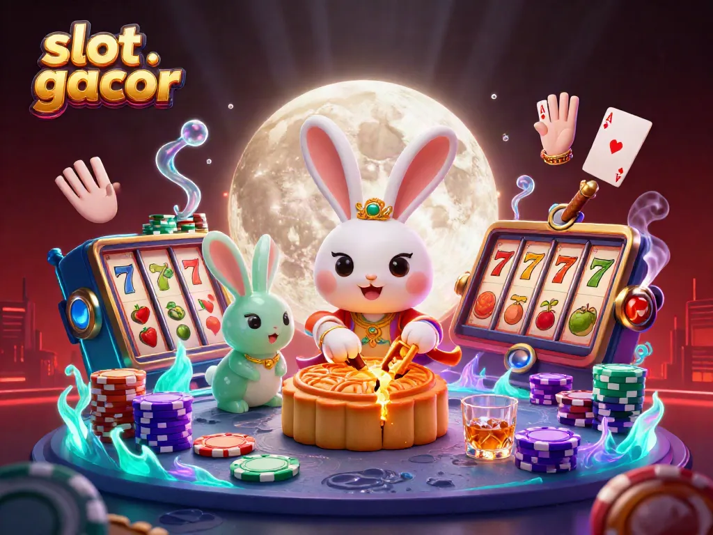 Experience vibrant slot gacor action with a moon rabbit and luxury casino elements.