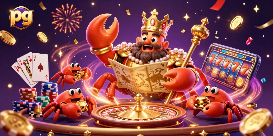 Engage with the vibrant pg casino scene featuring a royal crab emperor and lively gaming elements.
