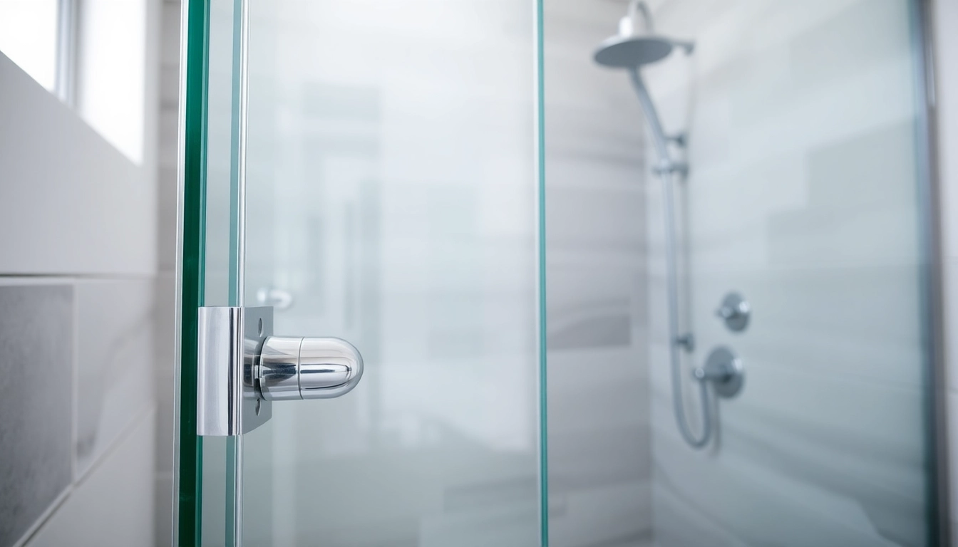 Showcase a stylish shower screen door in a modern bathroom with sleek design and glass finish.