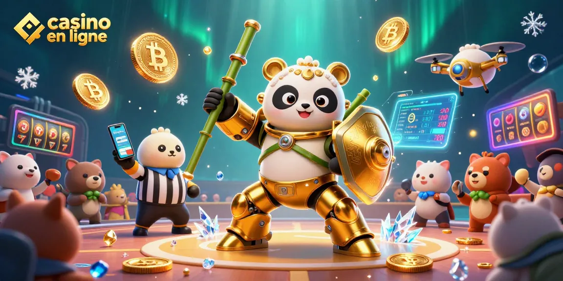 Jouer à un casino en ligne avec un panda doré robot, pièces de crypto en action