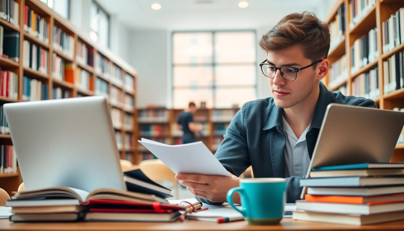 Pay someone to take toefl with focused student studying in a bright library.