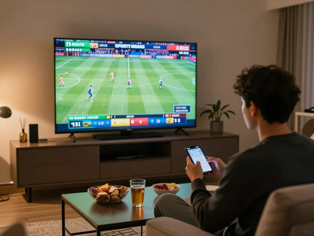 Engaged player placing bets on siti scommesse esteri while enjoying live sports in a cozy atmosphere.