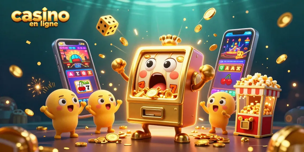Gagnez au casino en ligne avec des machines à sous animées et des pièces d'or scintillantes.
