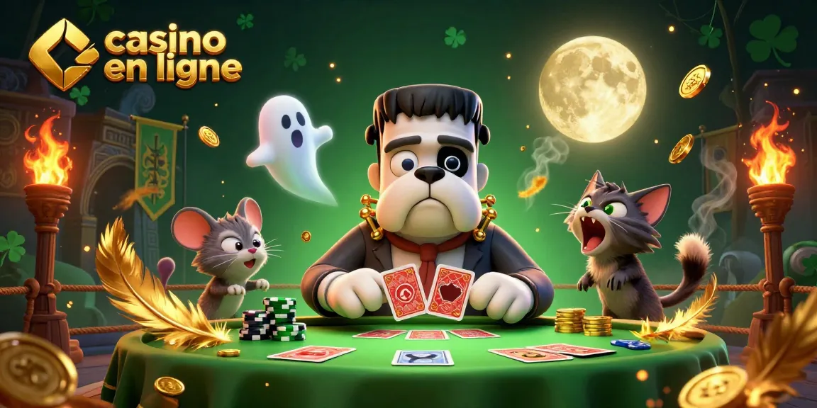 Jouez à des jeux de casino en ligne avec ce bulldog Frankenstein et un chat loup.