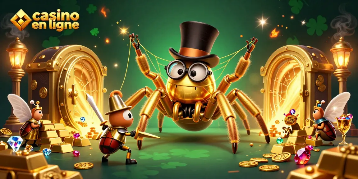 Plongez dans l'univers du casino en ligne avec cette scène captivante remplie d'éléments de jeu.