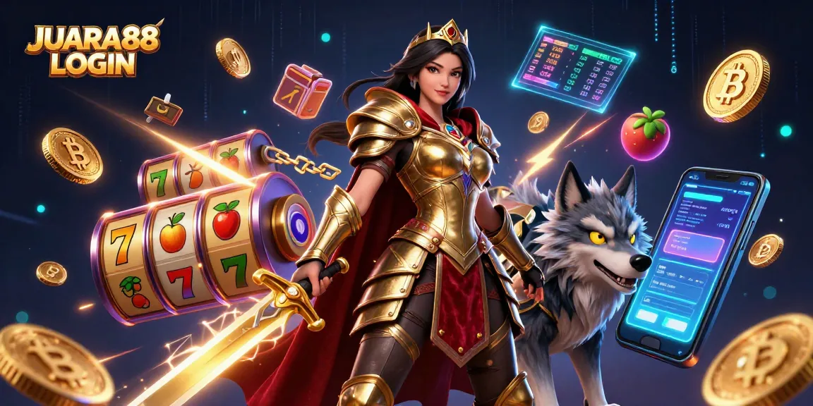 Engage in thrilling gameplay with JUARA88 LOGIN, featuring a majestic warrior queen and her wolf companion.