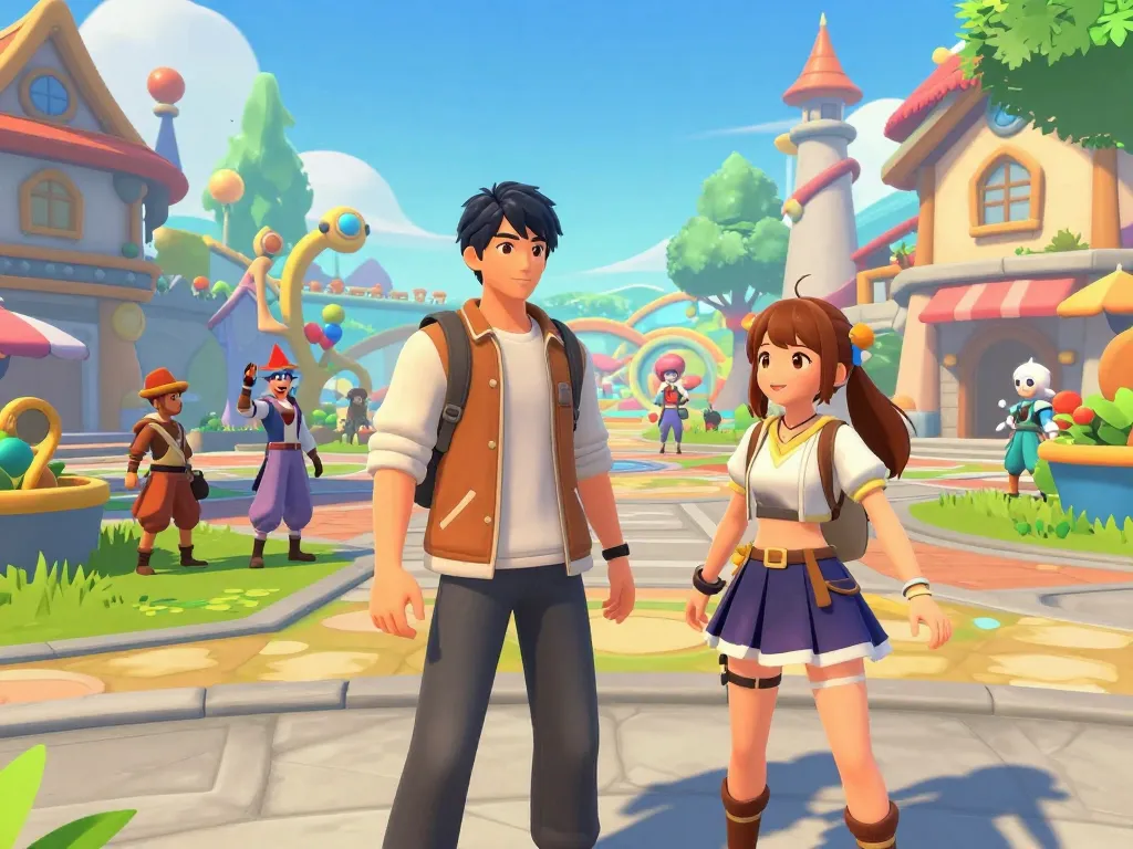 A young adult male and female avatars in a vibrant digital world of interactive adult visual novel games, showcasing the degrees of lewdity.