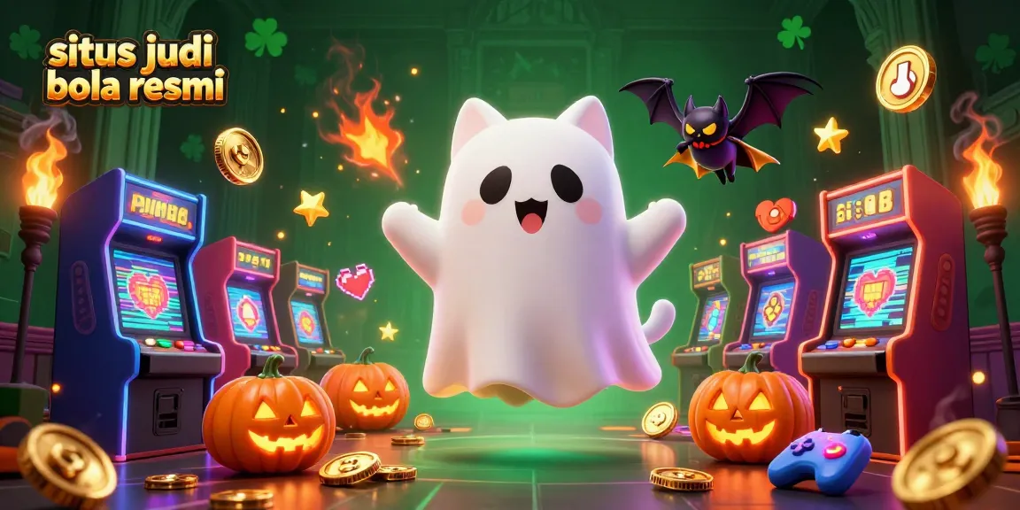 Engage with situs judi bola resmi in a vibrant casino scene featuring a ghost cat and bat.