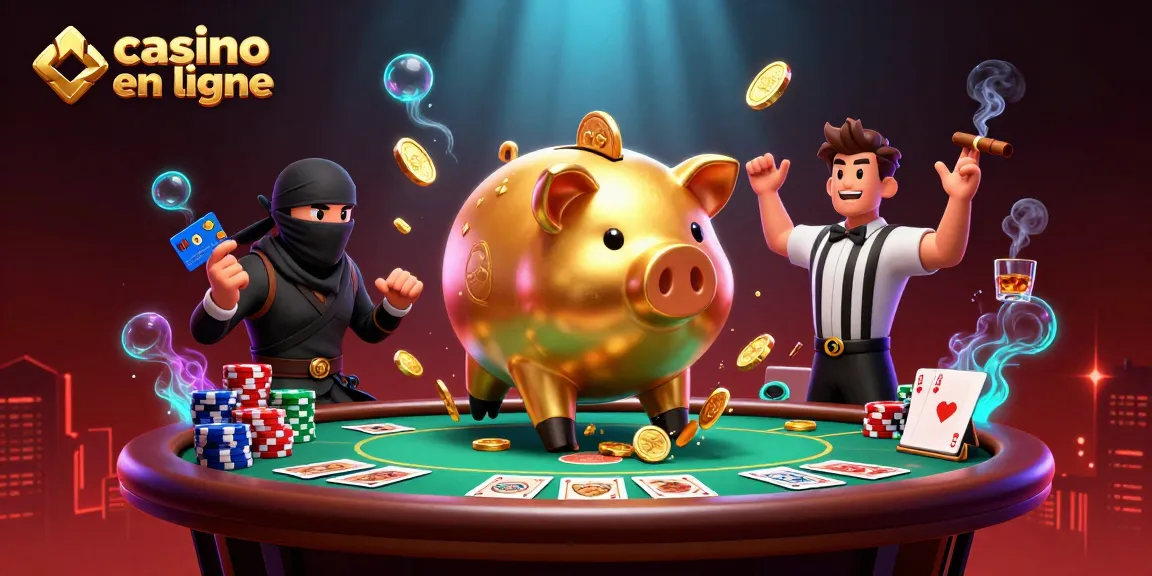 Visitez un casino en ligne avec un sumo en banque qui s'affronte, entouré de jetons et de cartes.