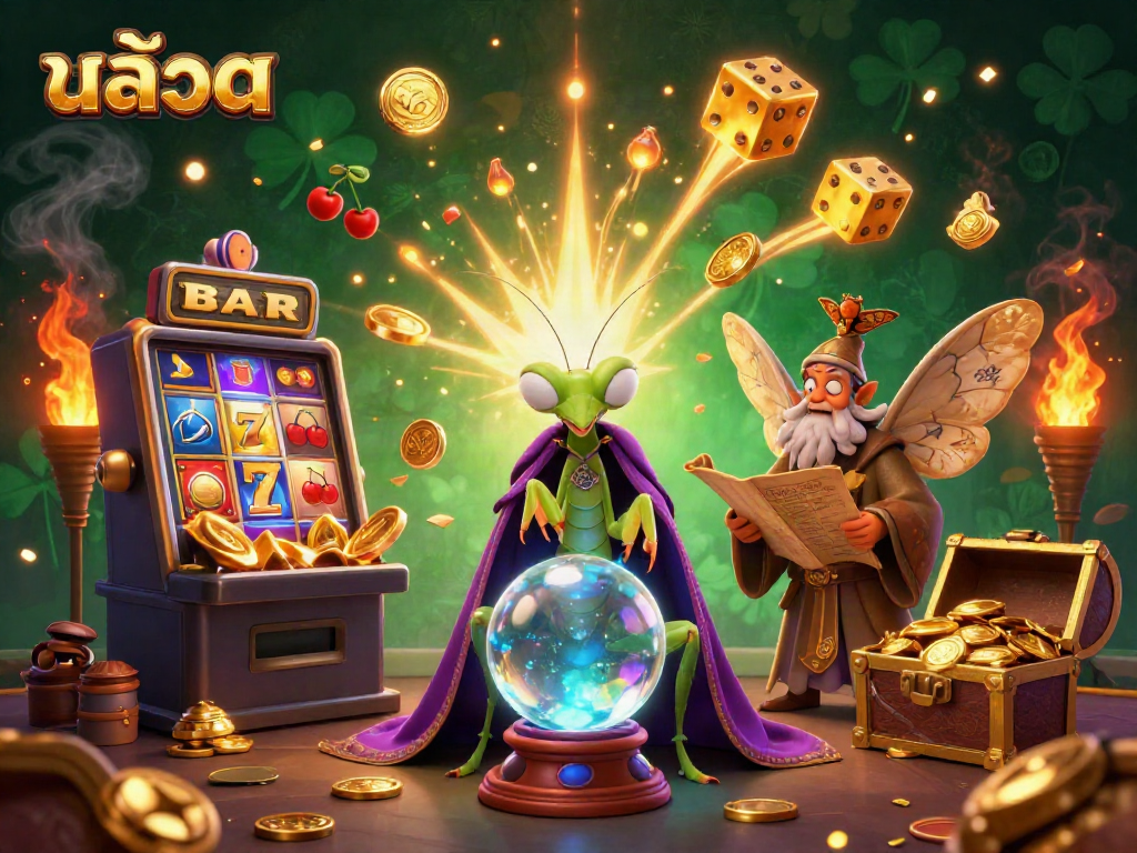 Spin the สล็อต with fortune teller, winning coins burst around mystical characters
