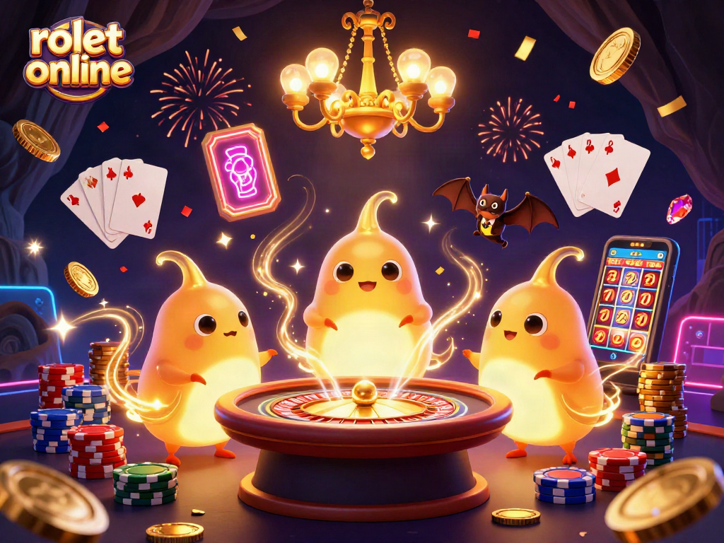 Experience excitement and fun at rolet online with vibrant glowworms illuminating a lively casino scene.