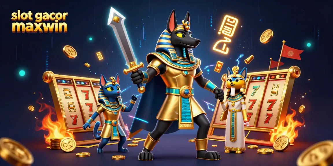 Slot gacor maxwin dengan Anubis dan Bastet dalam aksi yang dramatis.