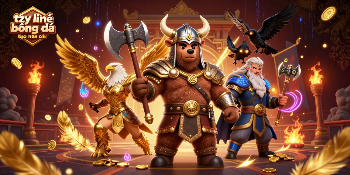Bet on tỷ lệ bóng đá kèo nhà cái with a vibrant illustration of Viking and Valkyrie in a sports arena.