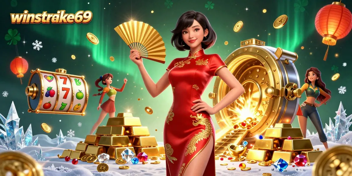 Engage with winstrike69 by spinning colorful slots and uncovering treasures in a vibrant casino scene.