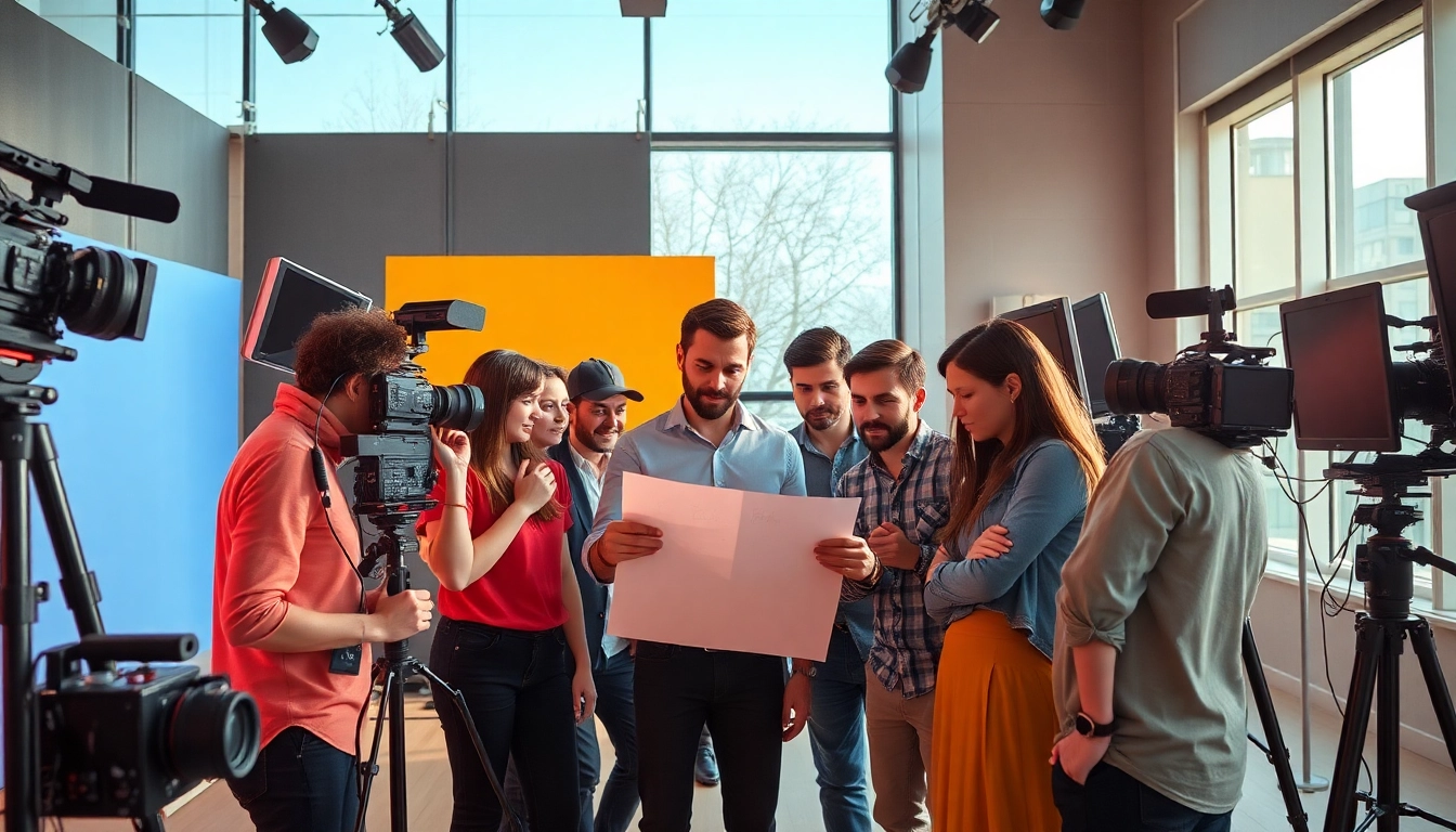 Creative video production team collaborating on a project in Edmonton.