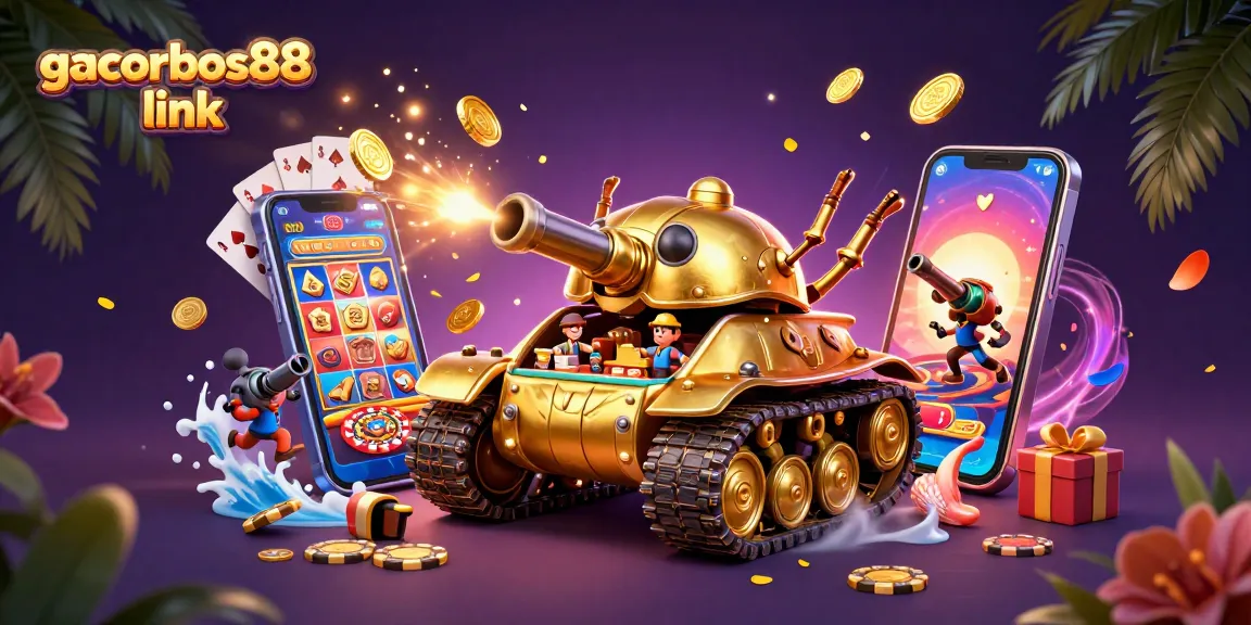 Engage with the thrilling gacorbos88 link in a vibrant casino-themed illustration featuring a golden beetle tank.