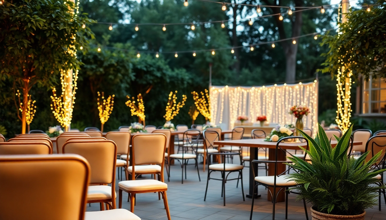 Stylish chair rentals showcased in an elegant outdoor event setting.