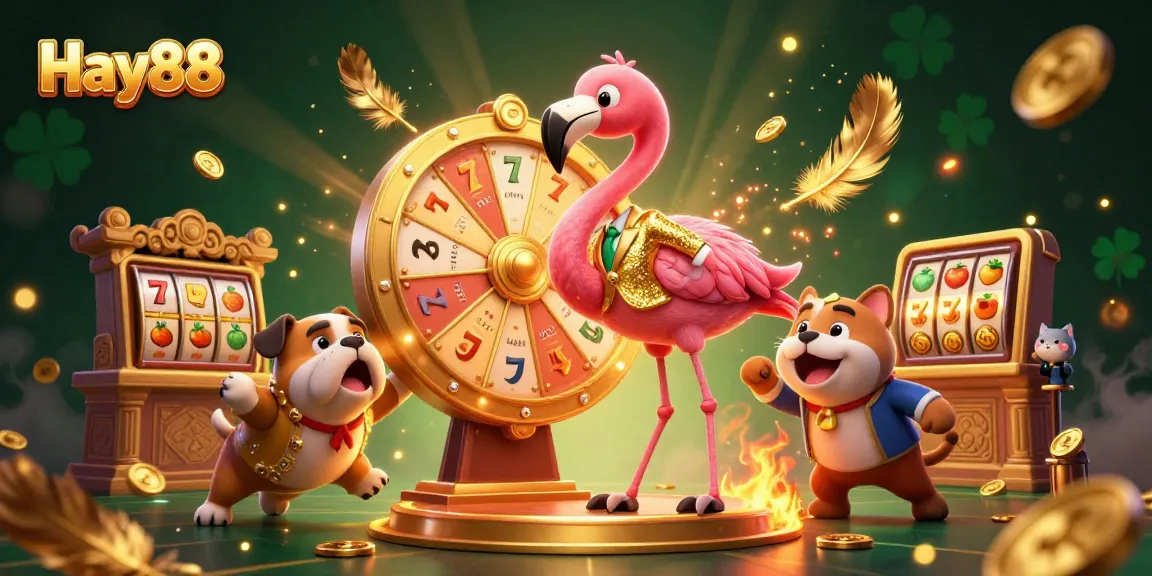Spin the golden prize wheel with Hay88 and win exciting gambling rewards in this vibrant casino scene.