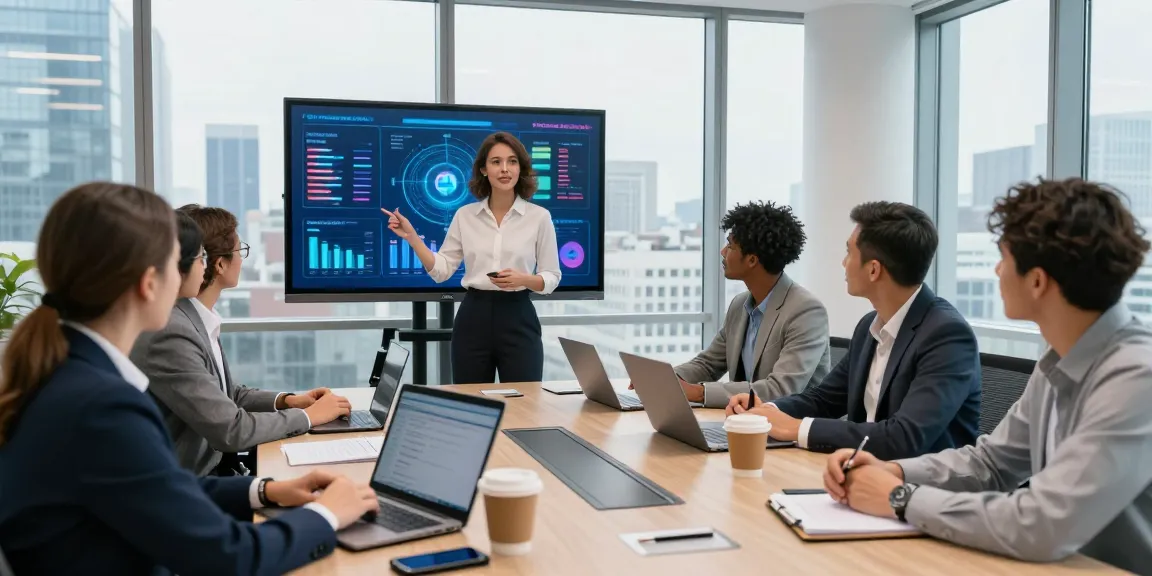 Team collaboration discussing business mobile contracts UK in a modern office conference room.