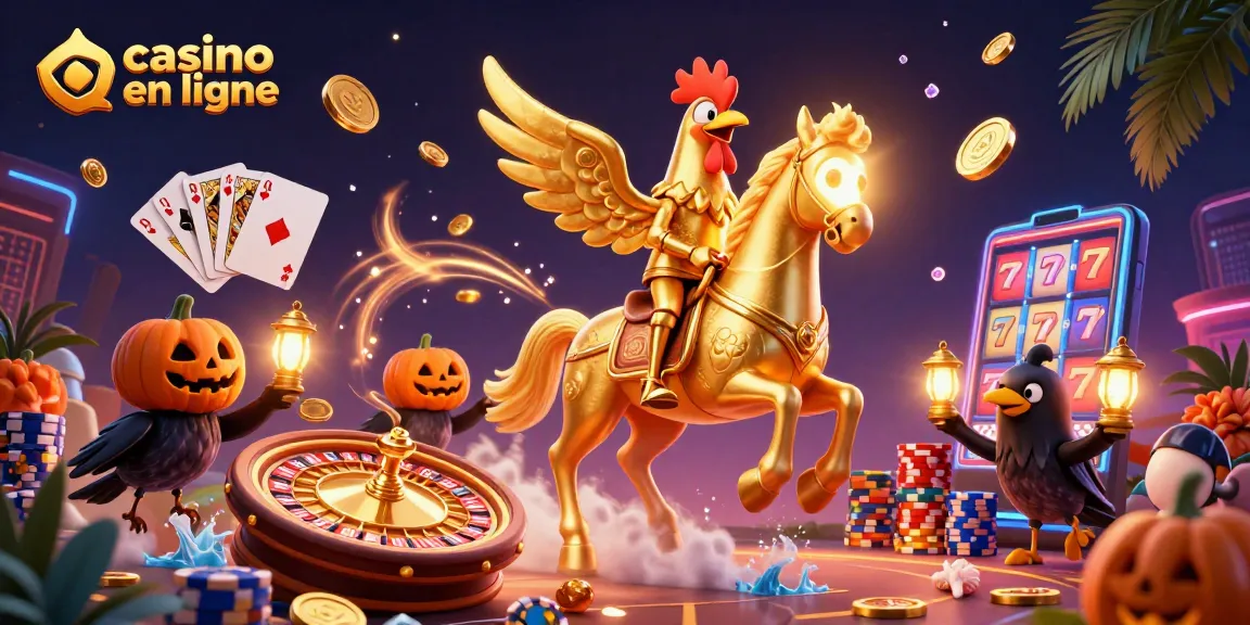 Une scène de casino en ligne avec un coq doré et des éléments de jeu dynamiques, scintillants et captivants.
