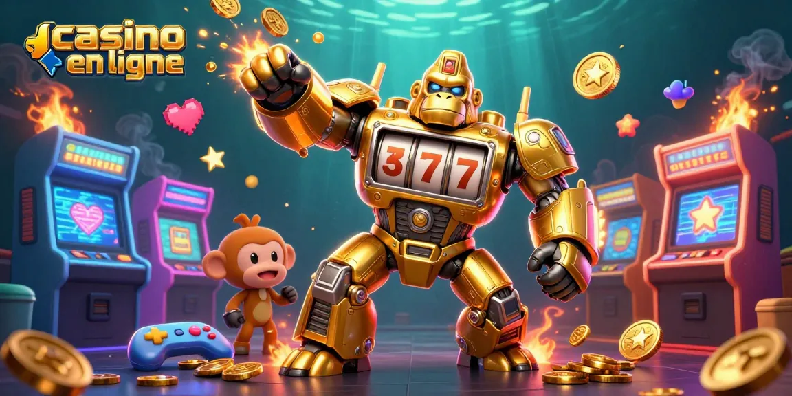Gagnez des jackpots sur le casino en ligne avec ce gorille mécano doré et ses machines à sous.