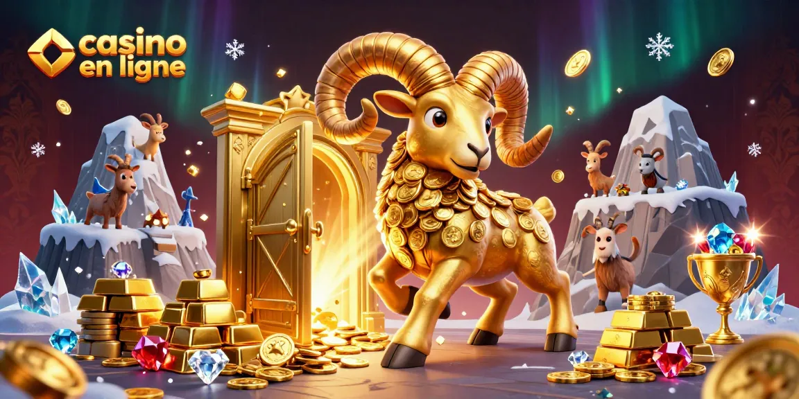 Illustration 3D d'un ram doré et des éléments de casino en ligne flamboyants générant de la joie.
