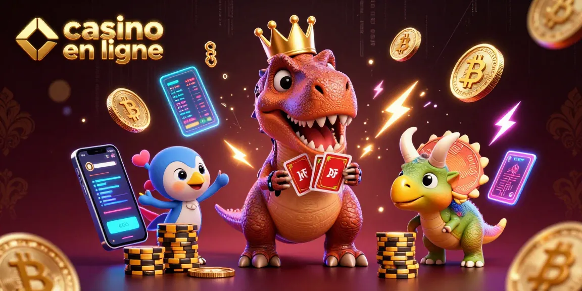 Interagissez dans un casino en ligne avec un T-Rex et des pièces de crypto-monnaie.