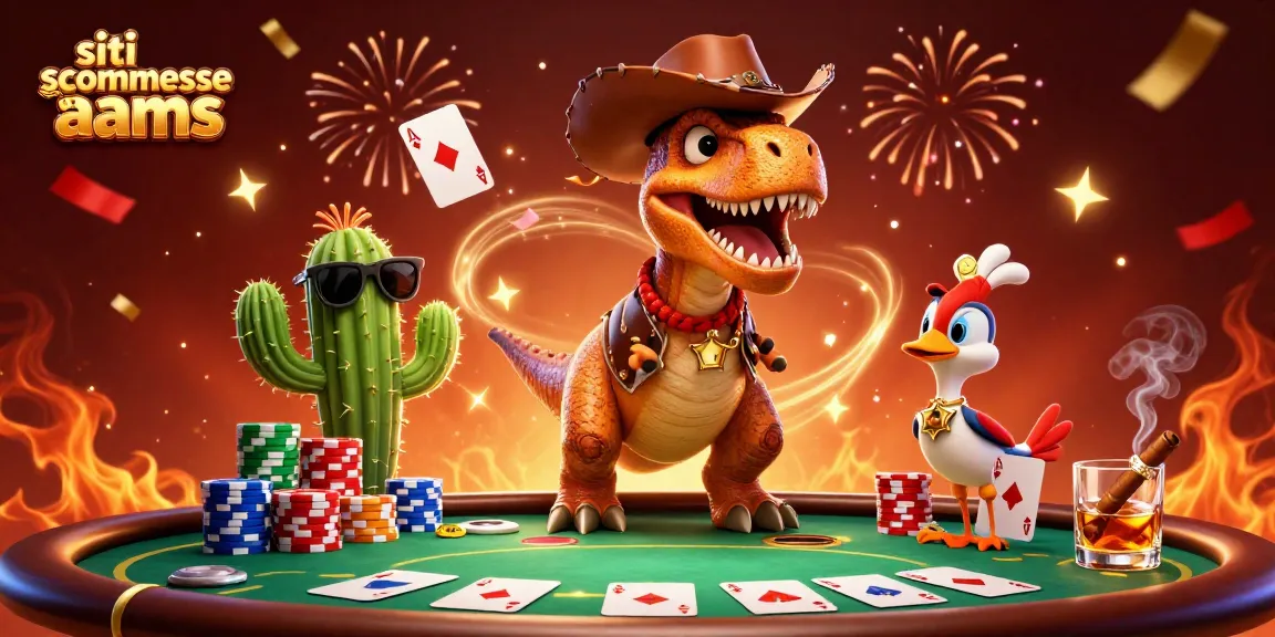 Giocando su siti scommesse non AAMS con poker e divertenti personaggi animati in un'illustrazione 3D vivace.
