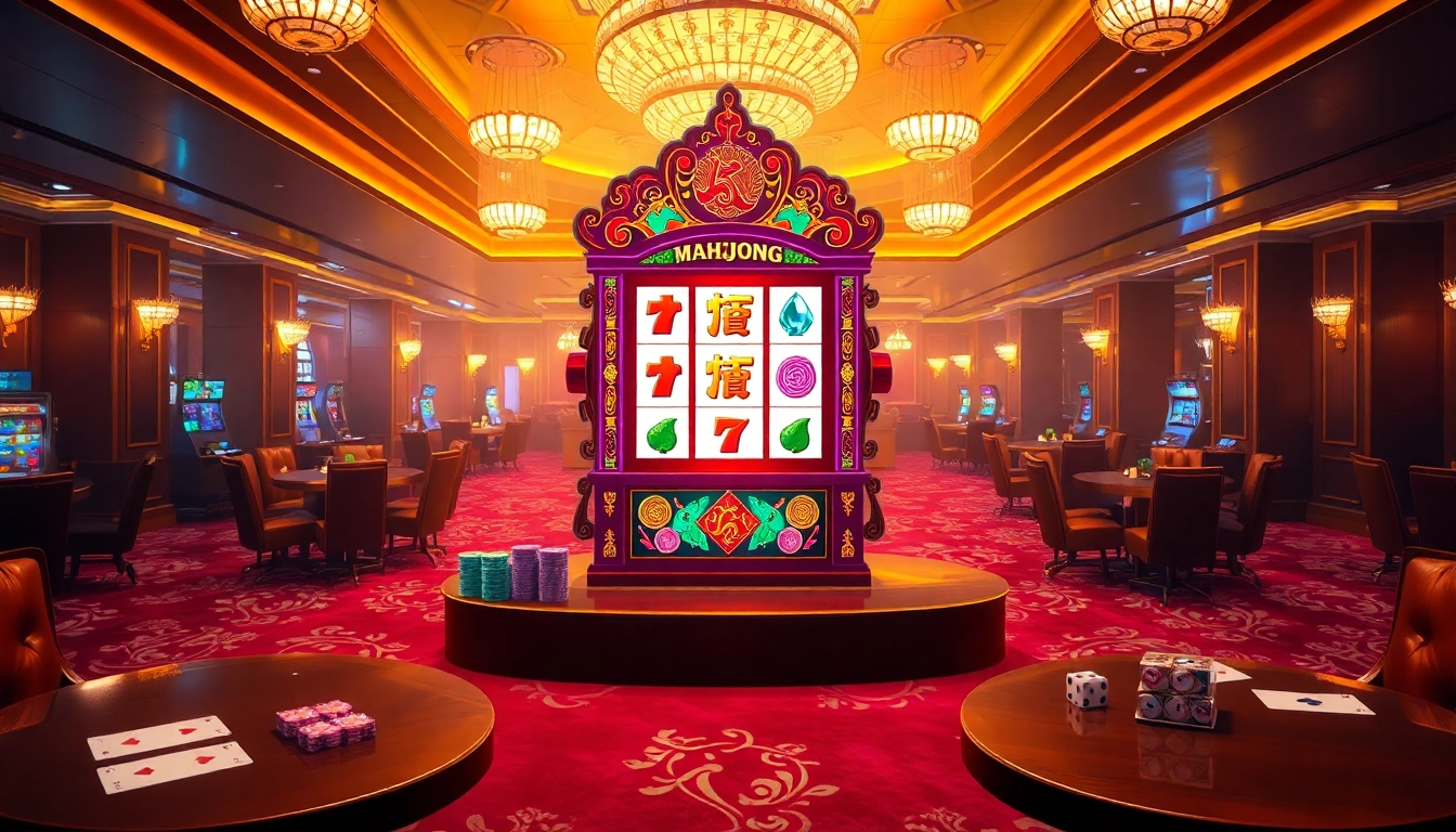 Experience vibrant gaming action with a slot demo mahjong machine amid an opulent casino atmosphere.